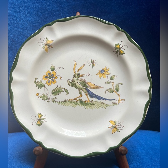 Varages France Vieux Provence Bird Green Trim 8.25" Salad Luncheon Plate 4 READ* - Picture 3 of 7